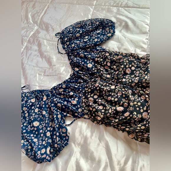 Free People Tessa Floral Gathered Mini Dress Blue / Black - Picture 7 of 10